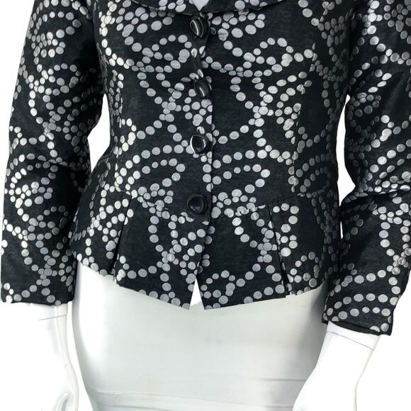 Samuel Dong Womens Size M Blazer Jacket Black Silver Dotted Collared Button Up - Picture 3 of 15